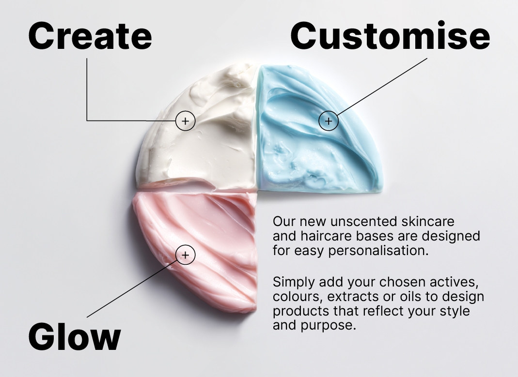 Three swatches of skincare, haircare and body butters