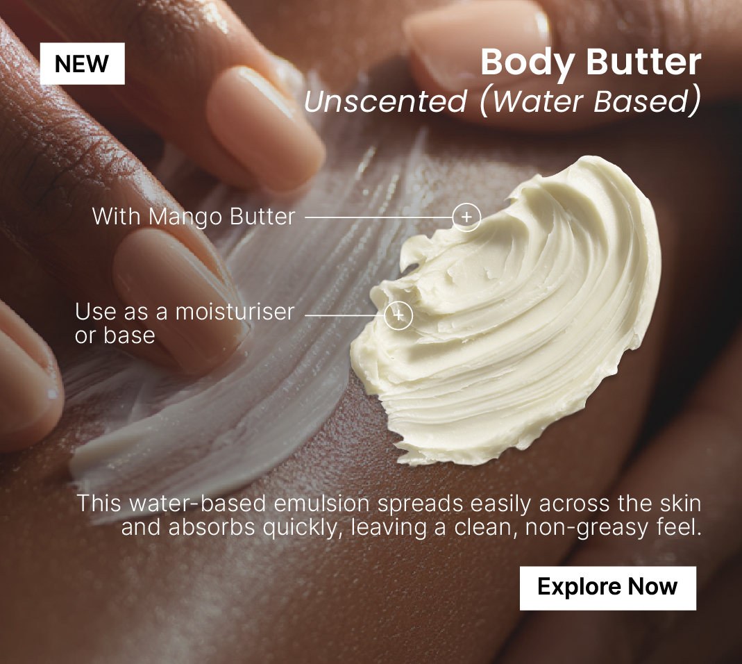 unscented body butter swatch, cream applied to skin